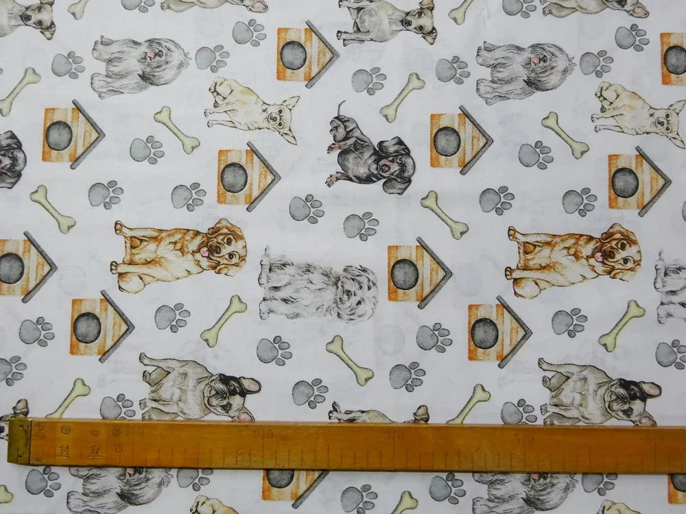 Bavlna biela "psík, kostičky, tlapky" 