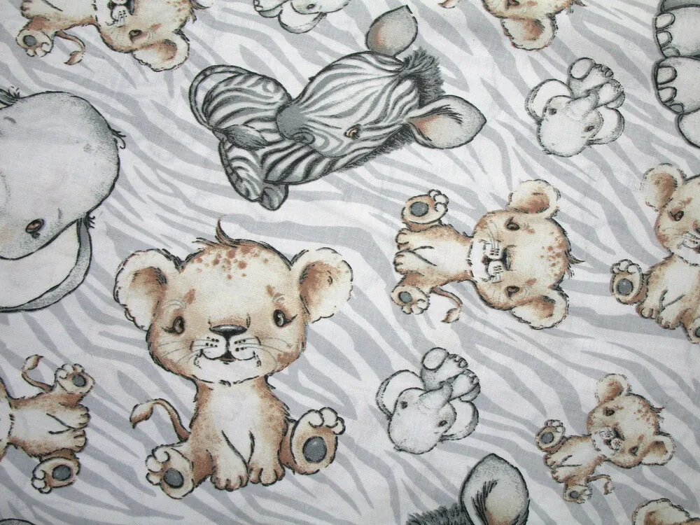 Bavlna bielo-sivá "sloník, zebra, levík"