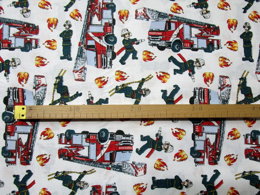 Bavlna biela "hasič, hasičské auto"