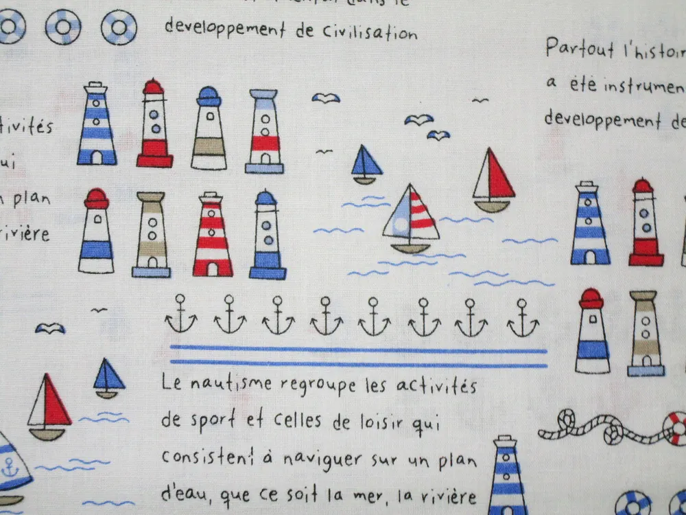 Bavlna biela "námornícky motív" 