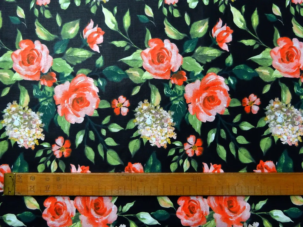 Bavlna čierna "kvety, listy" 