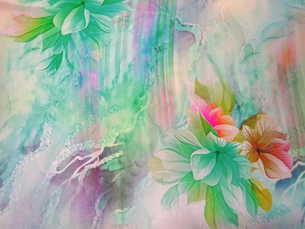 Hodváb tyrkysový "kvety" 