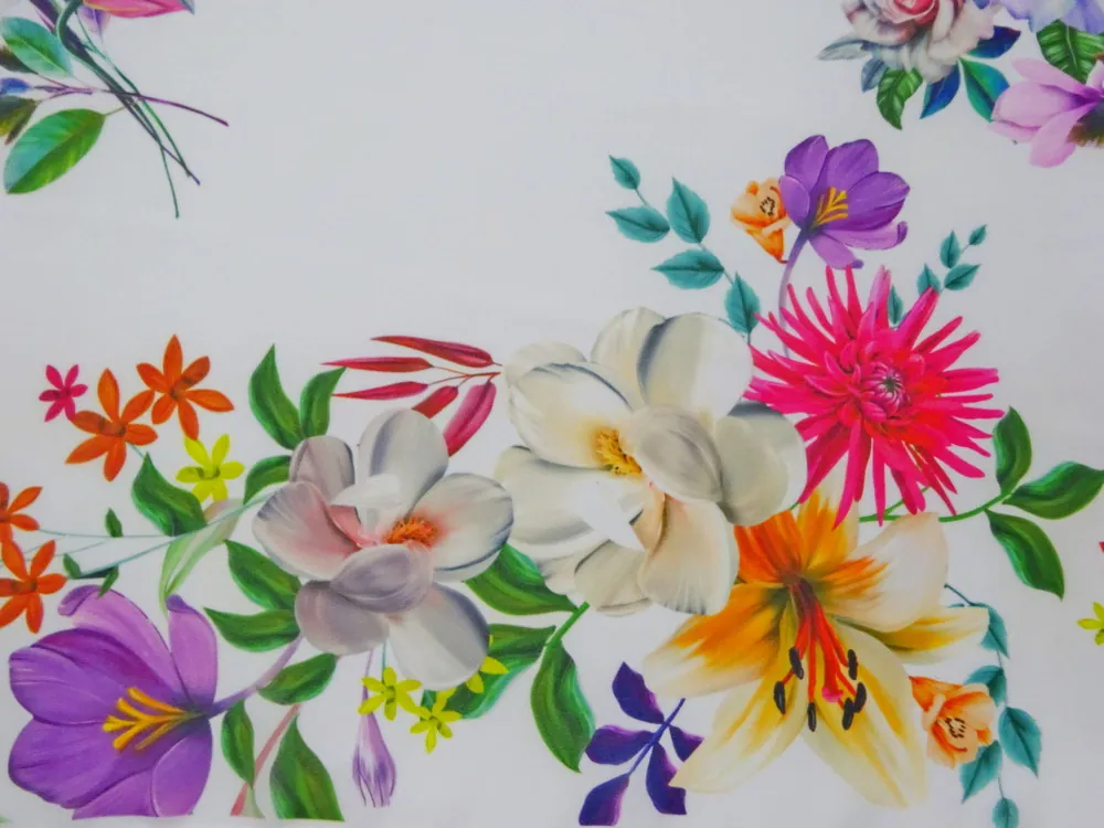 Šifón Beautiful biely "kvety" - bordúra 