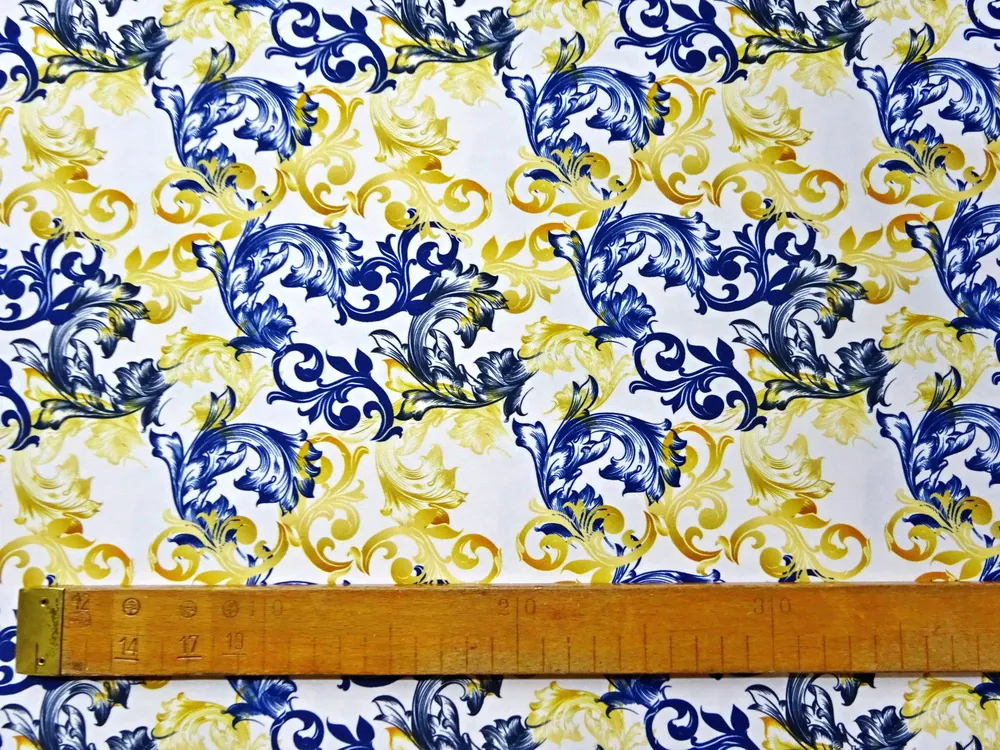 Kostýmovka Agnes smotanová "zlato-tmavomodrý vzor" - potlač na Slovensku 