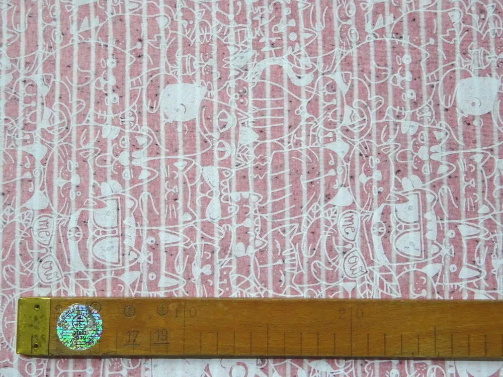 Teplákovina ružová "mačičky, pásiky" 