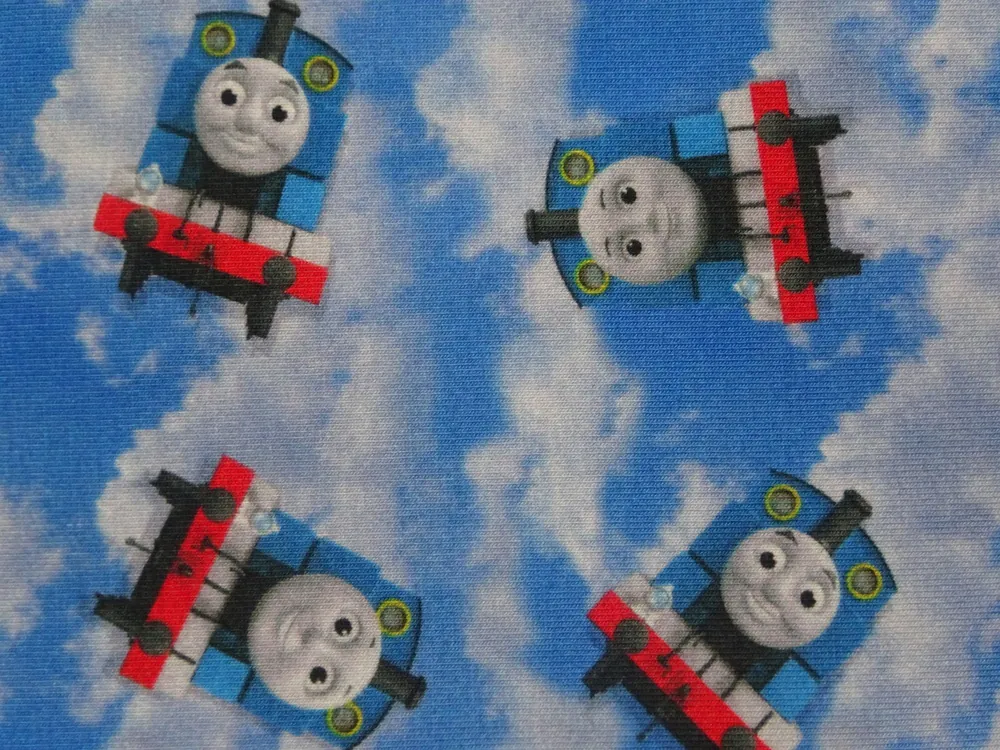 Úplet modrý "mašinka Tomáš" - digitálna tlač 