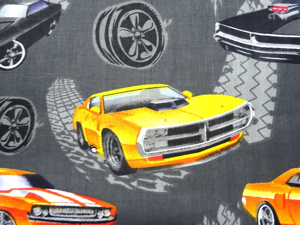 Bavlna sivá " farebné autá" 