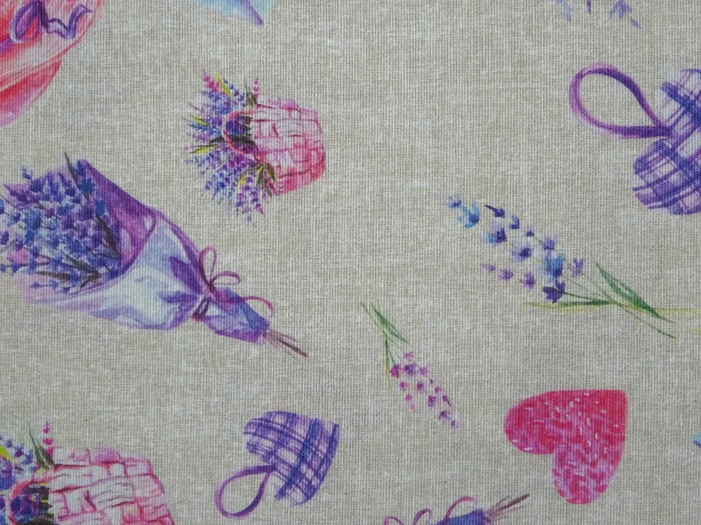 Poťahovka prírodná "levanduľa, srdiečko, obálky" 