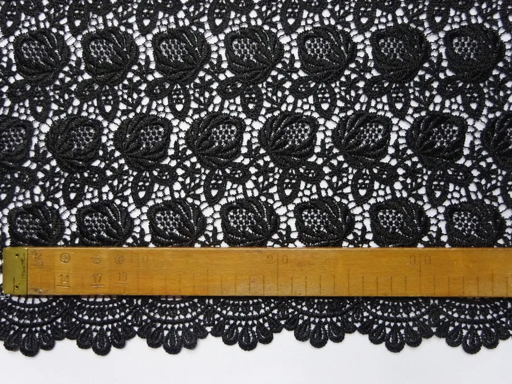 Krajka Dubaj čierna "lístky" - zbytok 