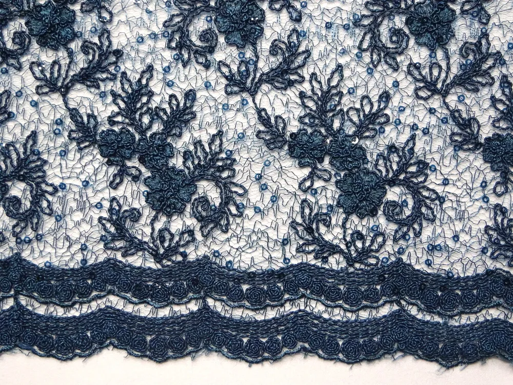 Krajka oceľovomodrá "kvety"