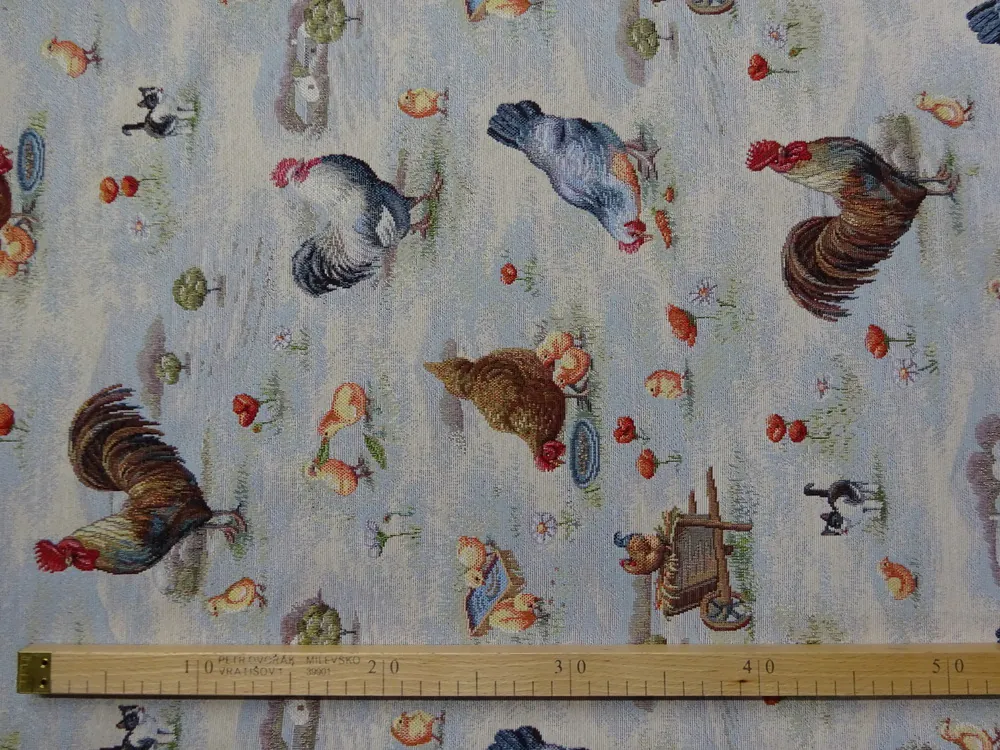 Gobelín béžovo-modrý "kohútik, kuriatka" 