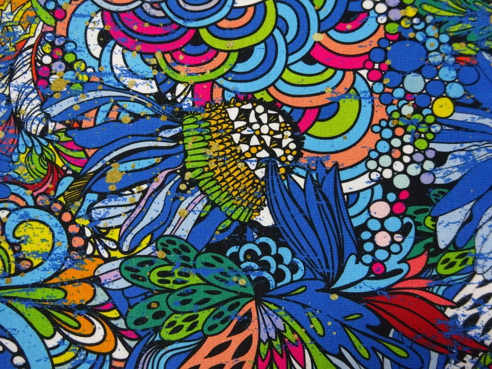 Teplákovina modrá "kvety" 