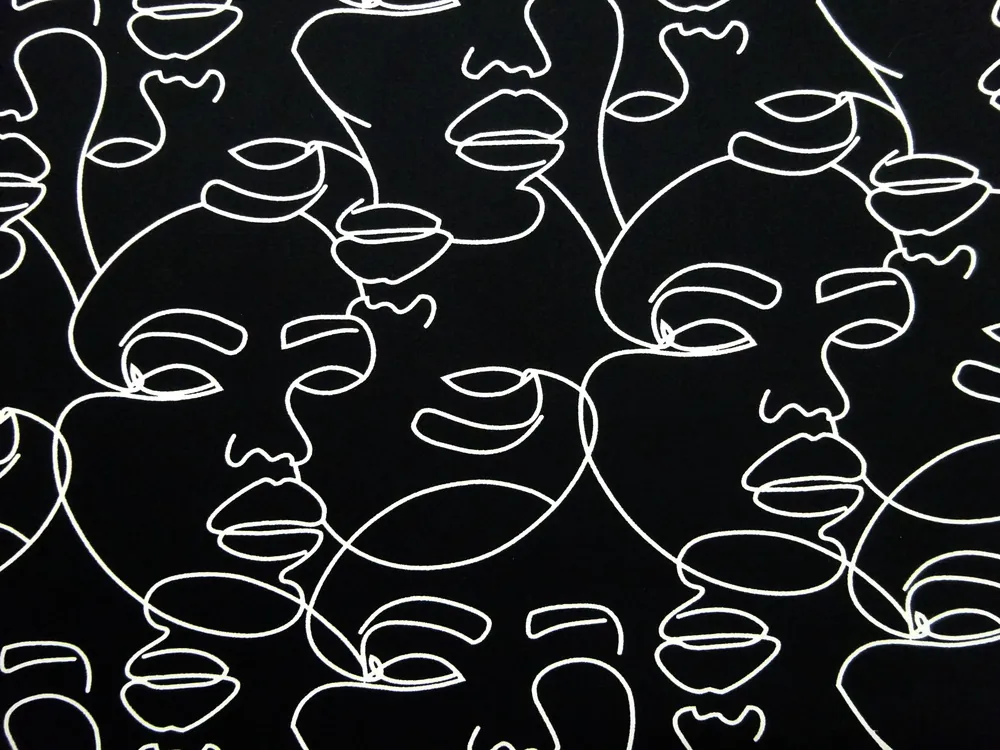 Bavlnený satén matný čierny "tváre"