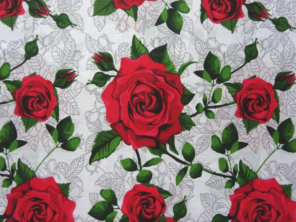 Bavlna biela "červené ruže" 