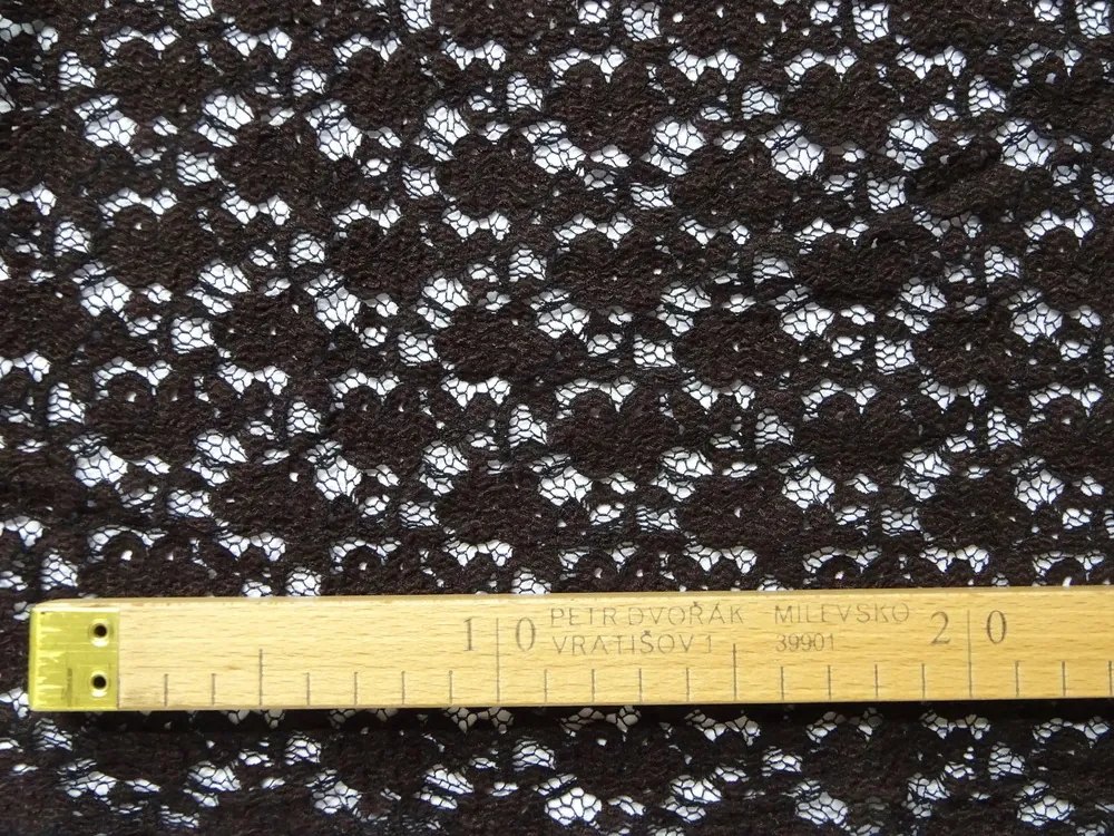 Krajka elastická čierna "tmavohnedé kvety"