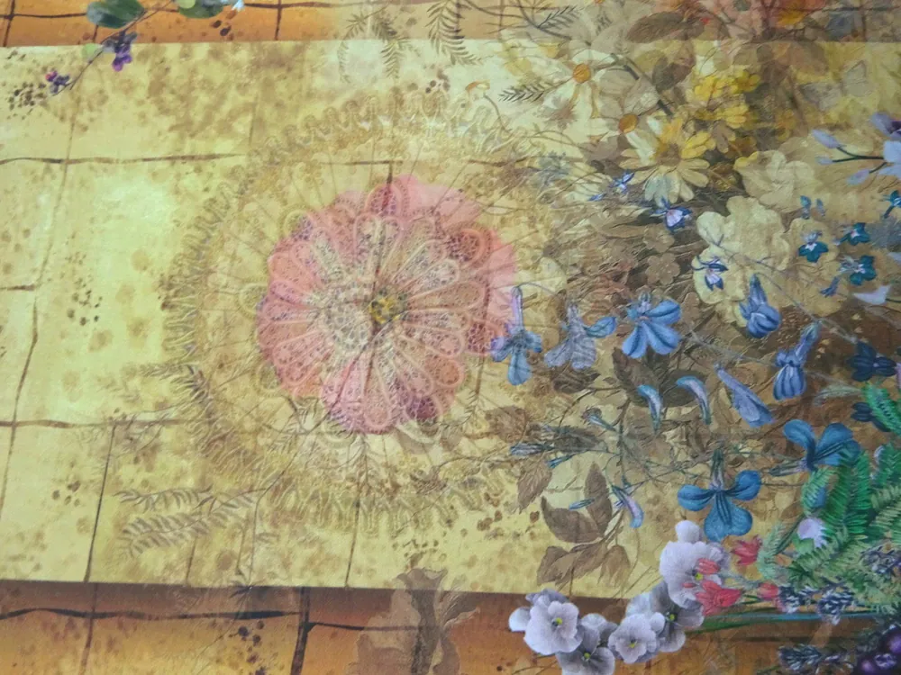 Hodváb béžovo-hnedý "kvety" - Taliansko 