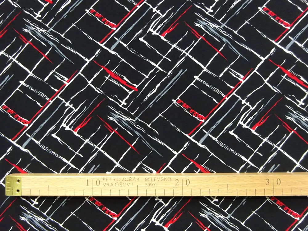 Šatovka čierna "biele, sivé a červené čiary"