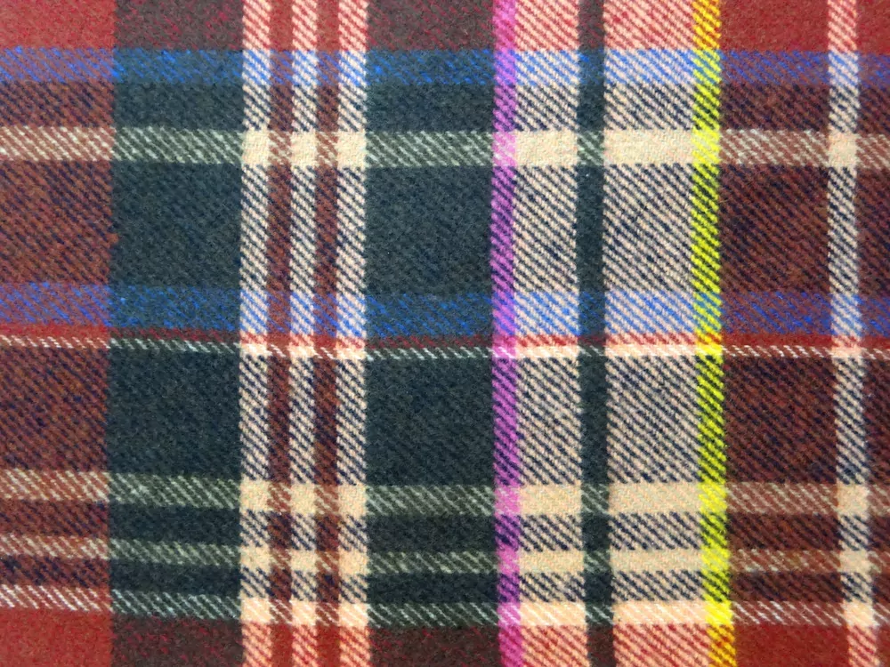 Kabátovina tenká s vlnou červená "farebné káro" 