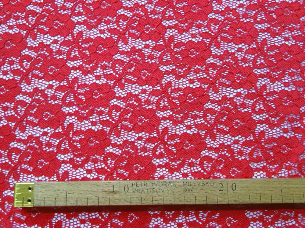 Krajka elastická červená "kvety, listy"