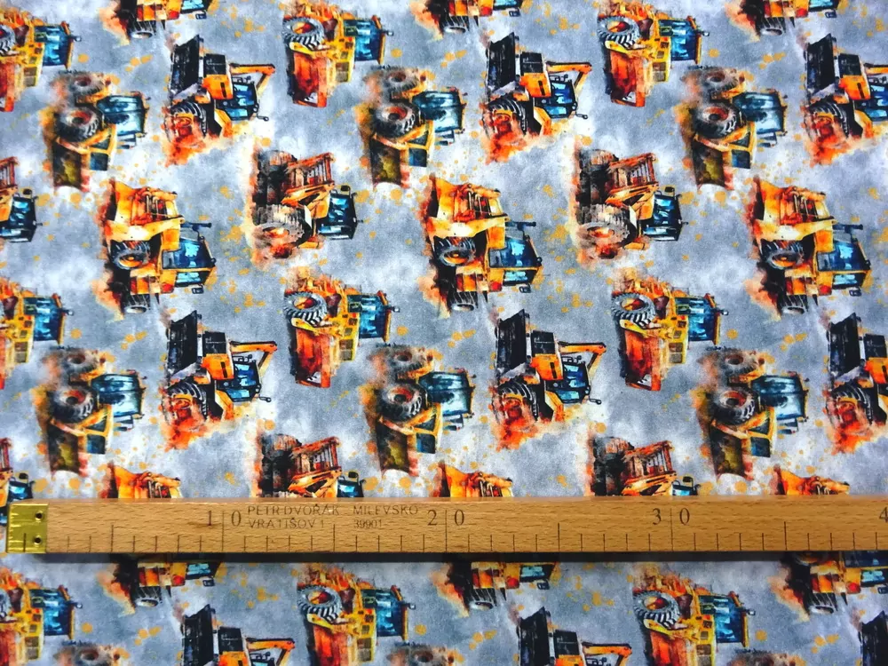 Teplákovina sivá "traktor, bager" - digitálna tlač 