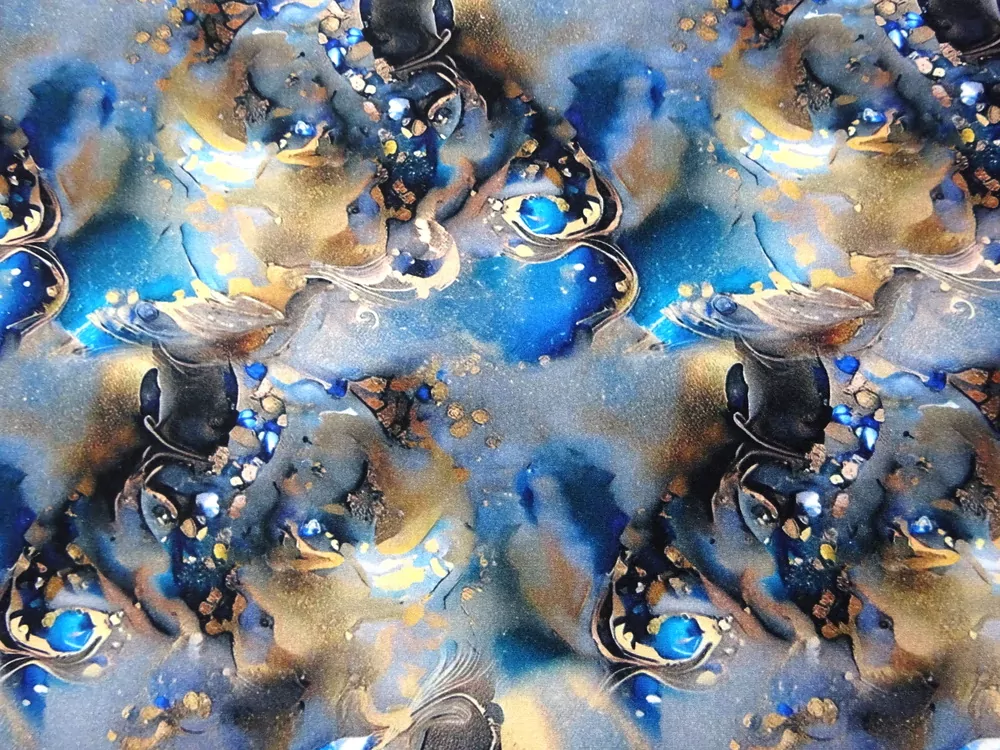 Teplákovina béžovo-modrá "mramor" - digitálna tlač