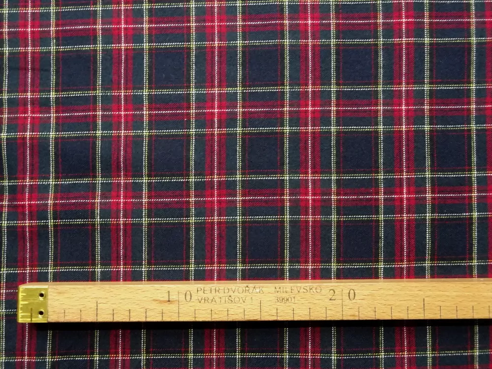 Flanel tkaný tmavomodro-čierny "farebné káro" 
