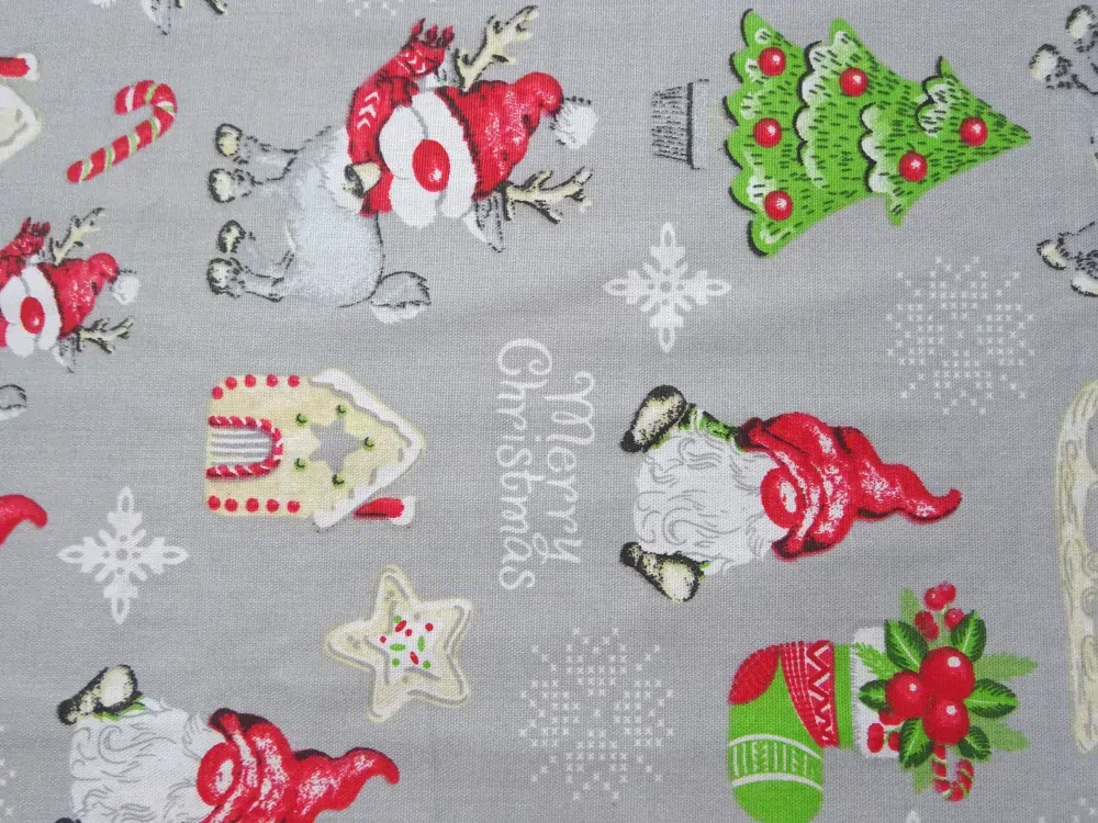 Bavlna hrubo tkaná sivá "vianočný motív" 
