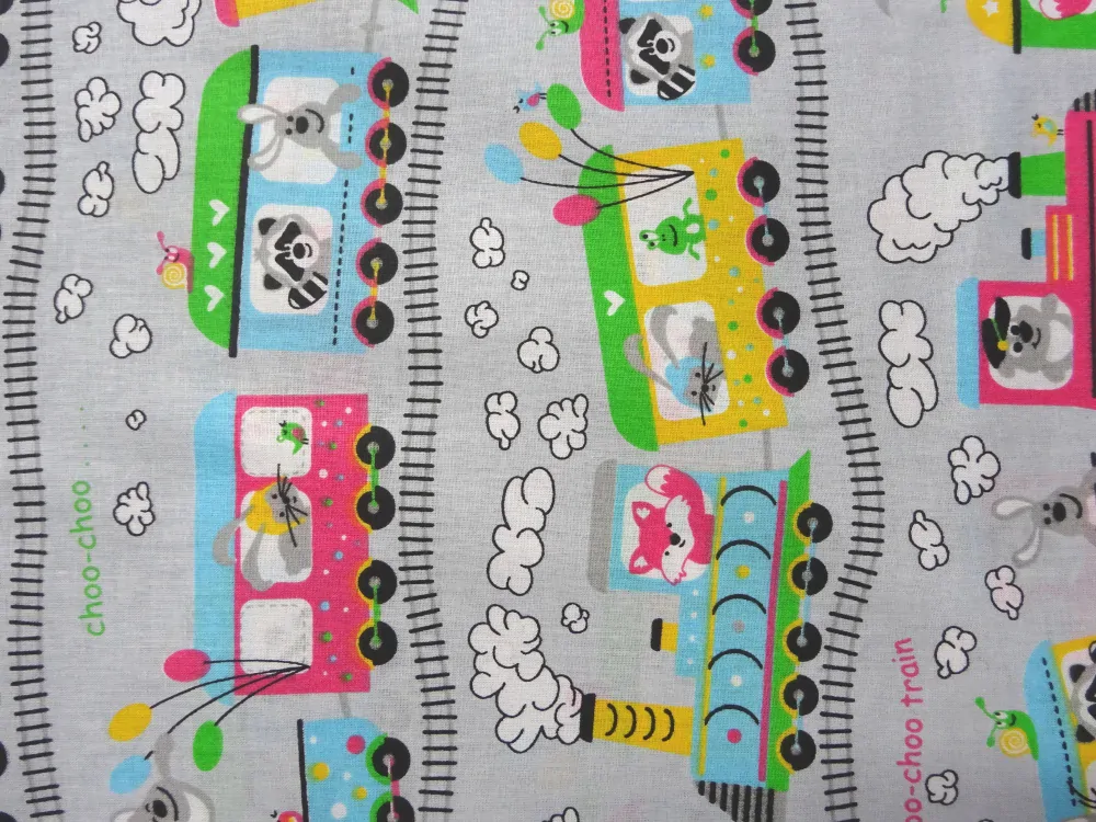 Bavlna sivá "vláčik so zvieratkami" 