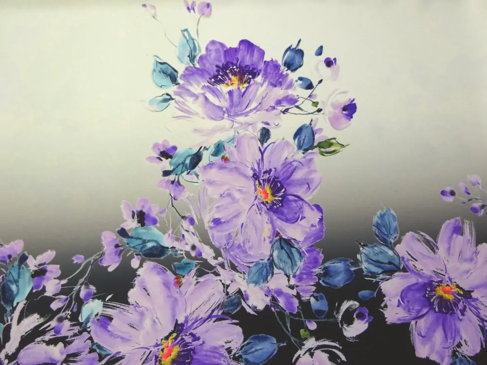 Šatovka smotanovo-čierna "fialové kvety" - bordúra obojstranná