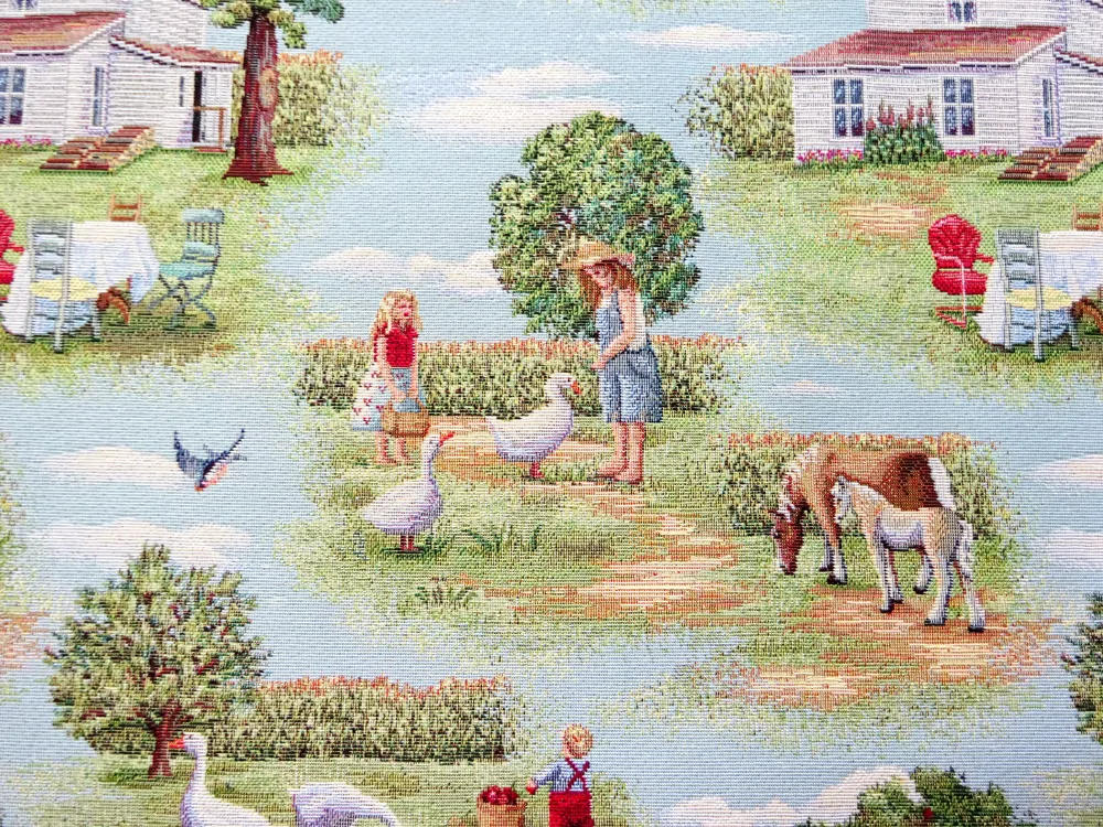 Gobelín zeleno-modrý "farma" 