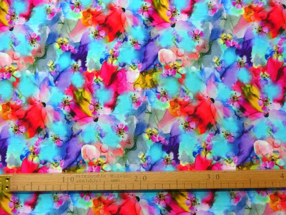 Úplet tyrkysový "rozpité kvety" - digitálna tlač 