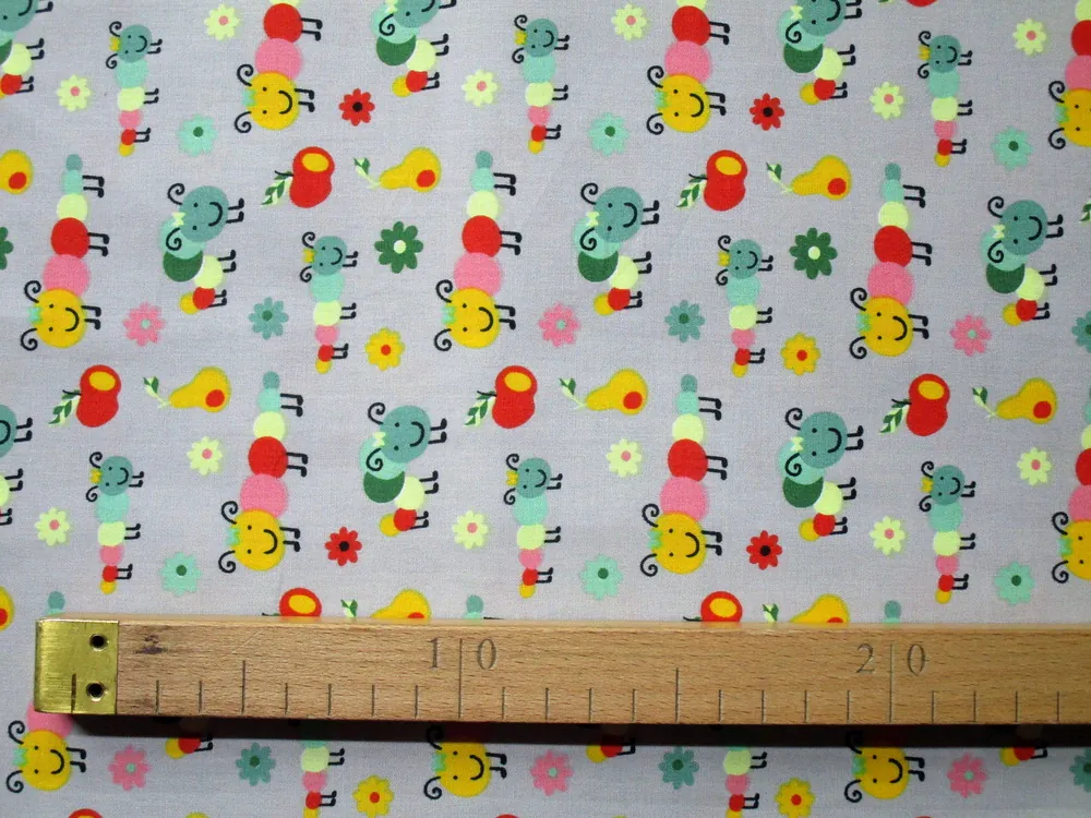 Bavlna sivá "stonožka, ovocie" 