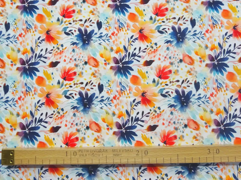 Šatovka biela "červeno-modré kvety" 