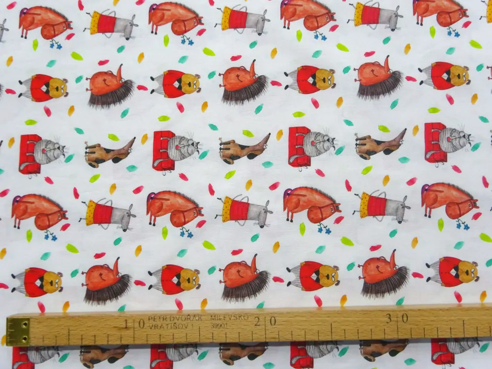 Bavlna biela "zvieratká, lístky" - Taliansko 