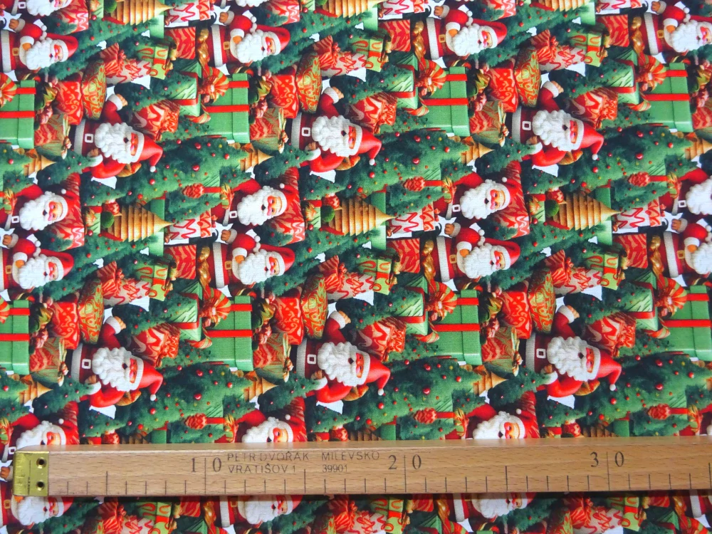 Bavlna zelená "Santa Claus, darčeky" 