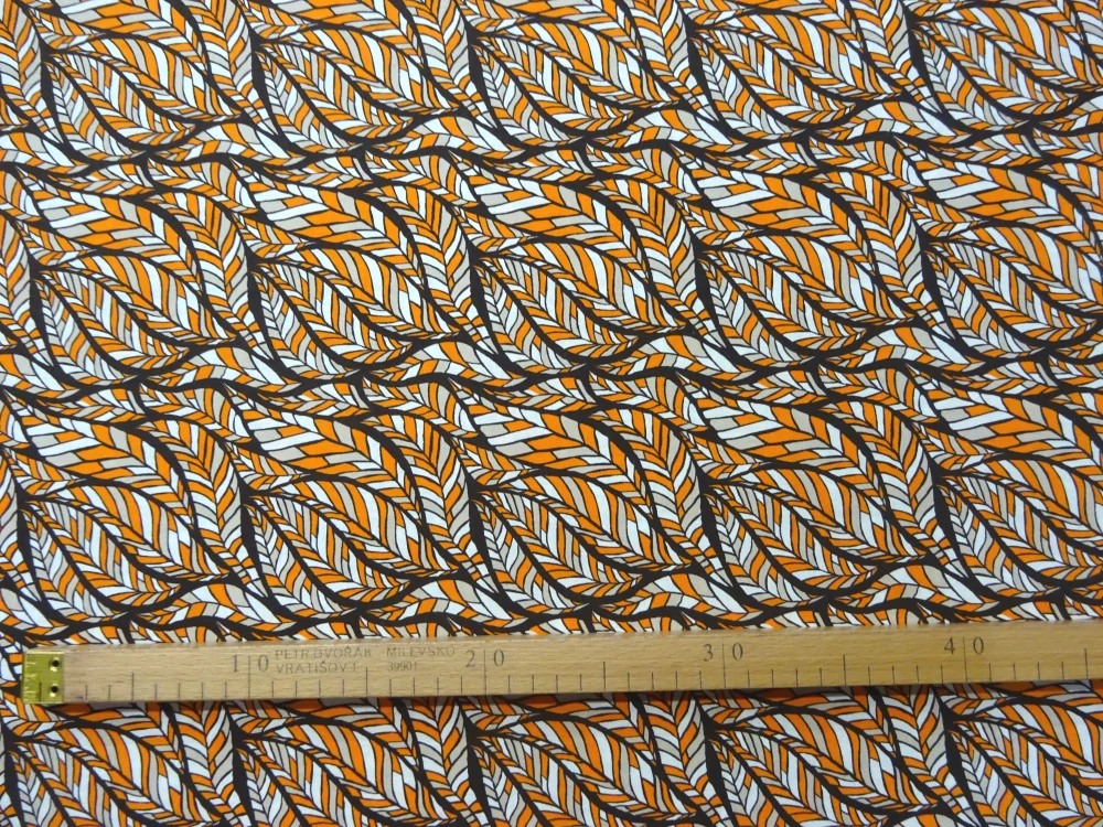 Bavlna bielo-pomarančovo-hnedá "vzorovaná" 