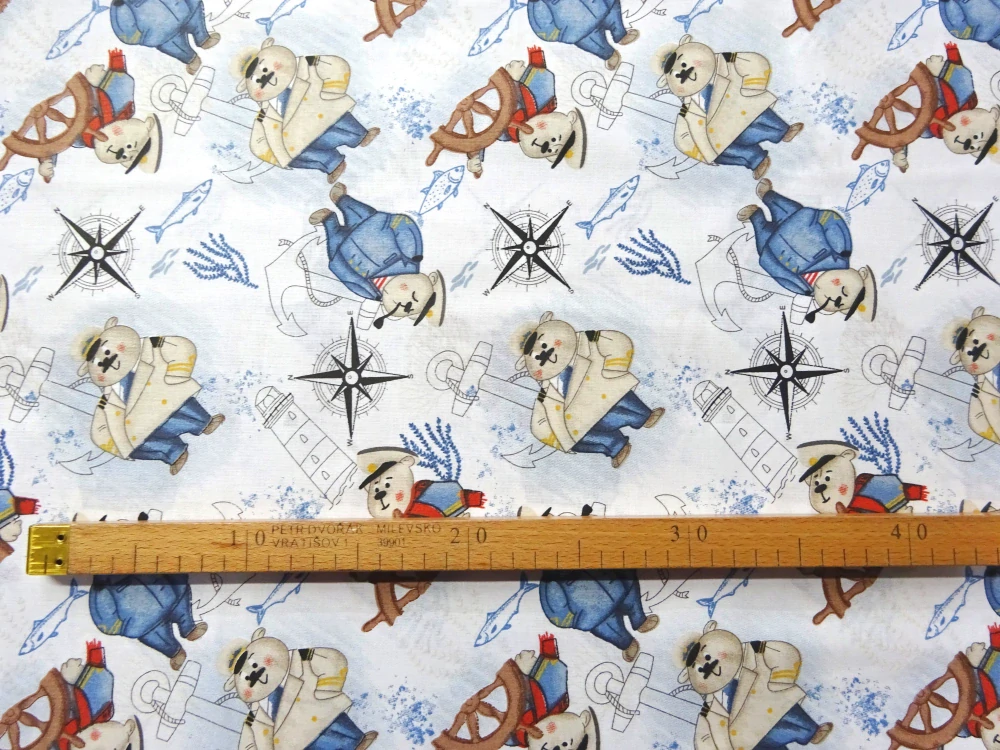 Bavlna bielo-modrá "macko-námorník"