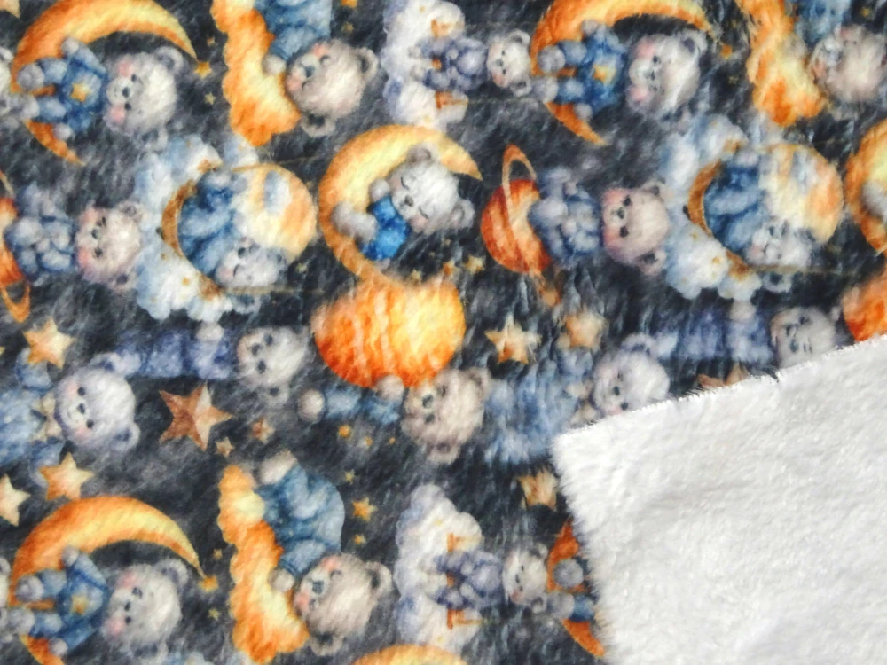 Fleece čierny "macko, mesiac, planéta" 