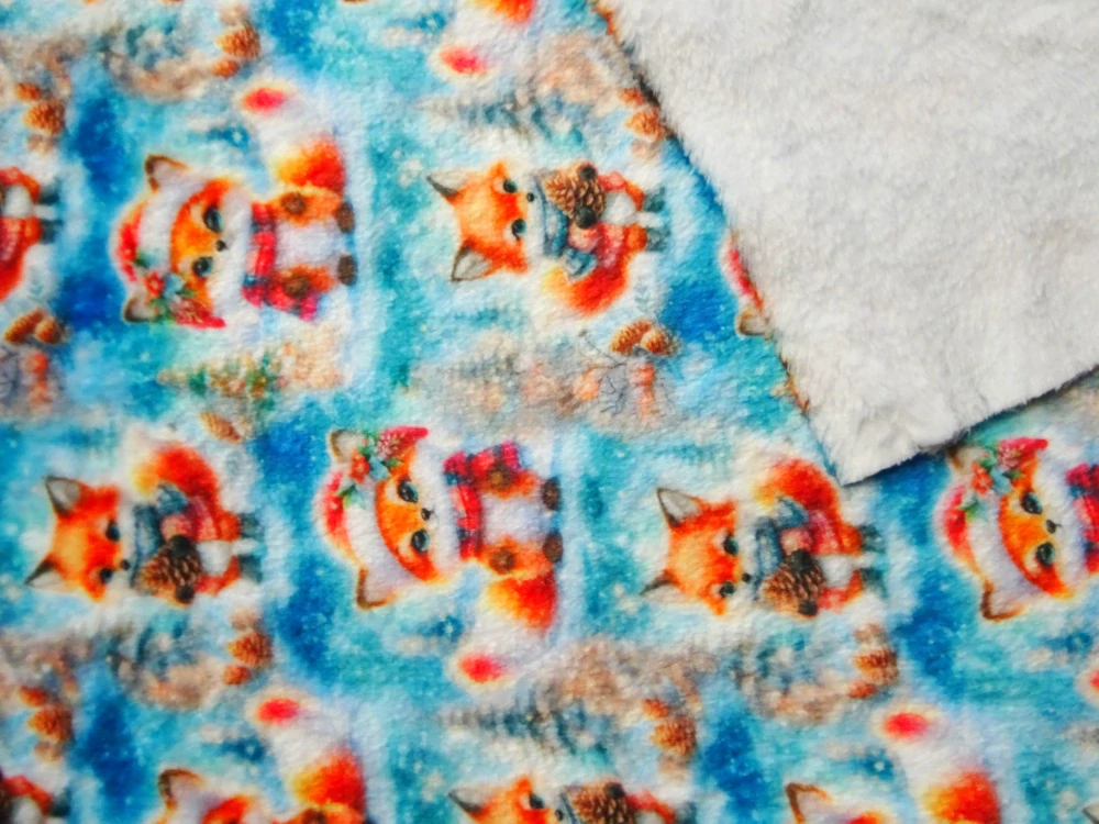 Fleece modrý "líška v zime" 