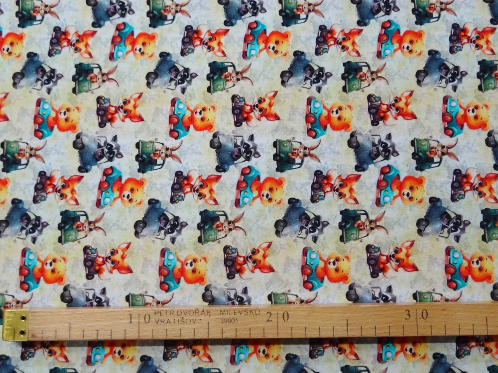 Teplákovina žlto-sivá "zvieratká" - digitálna tlač 