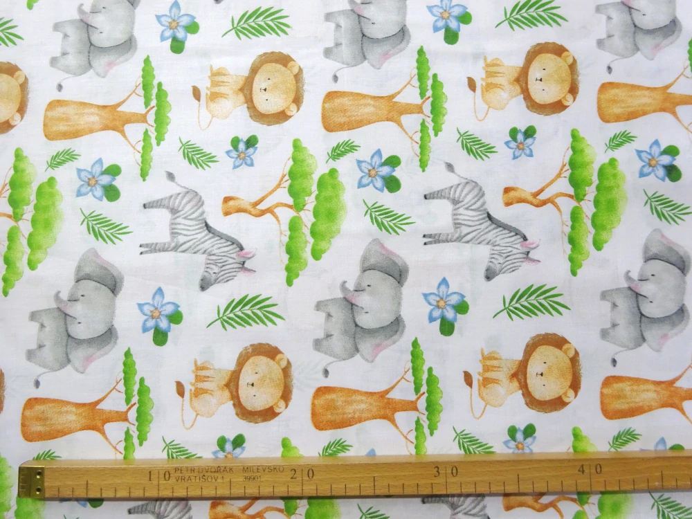 Bavlna biela "zvieratká, stromy" 
