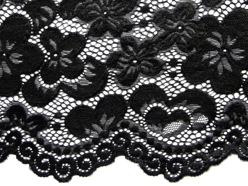 Krajka elastická čierna "kvety" 
