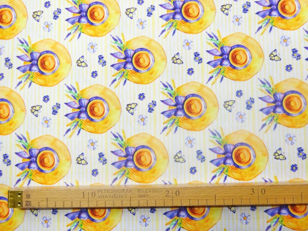 Kočíkovina bielo-žltá "klobúk s mašľou" 