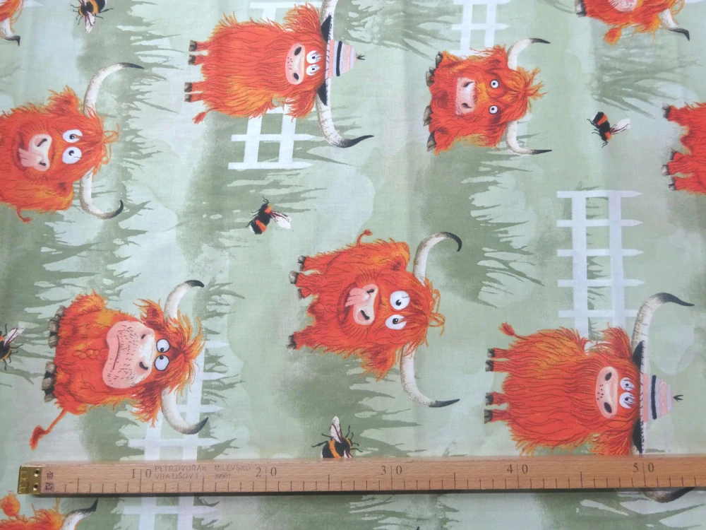 Bavlna zelená "zvieratká, plot" 