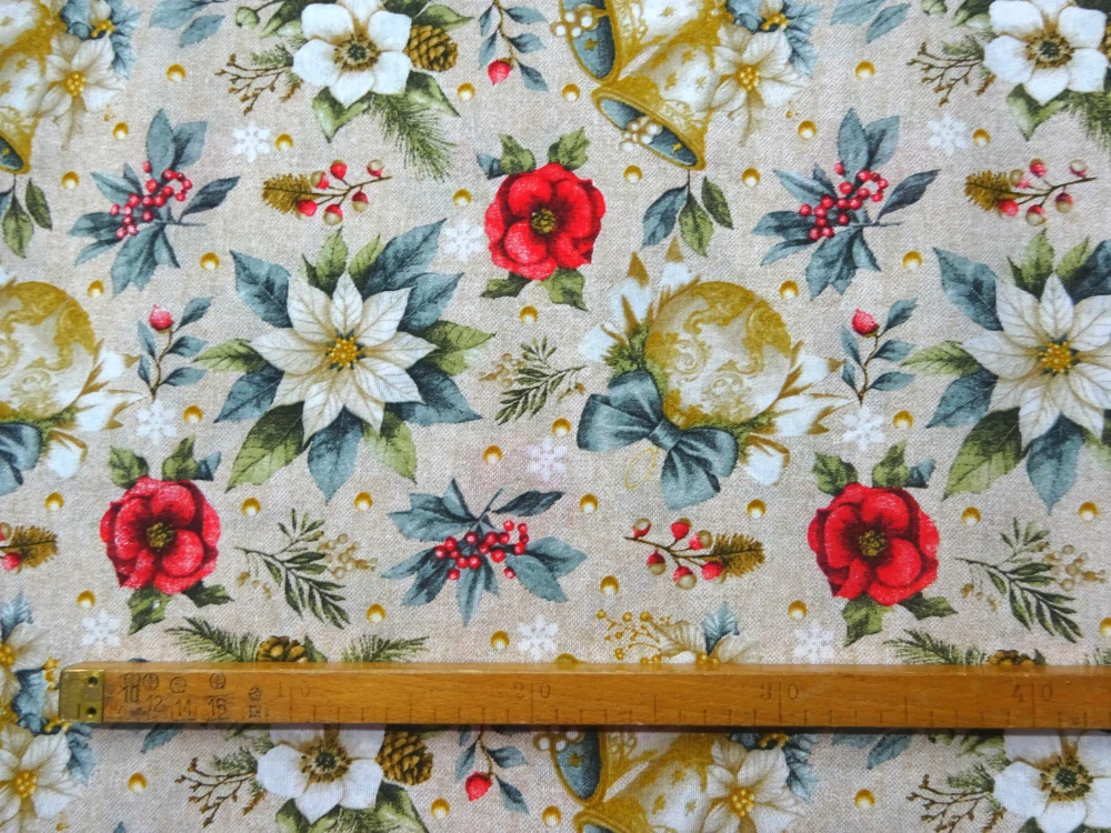 Poťahovka prírodná "vianočná ruža, zvončeky" 