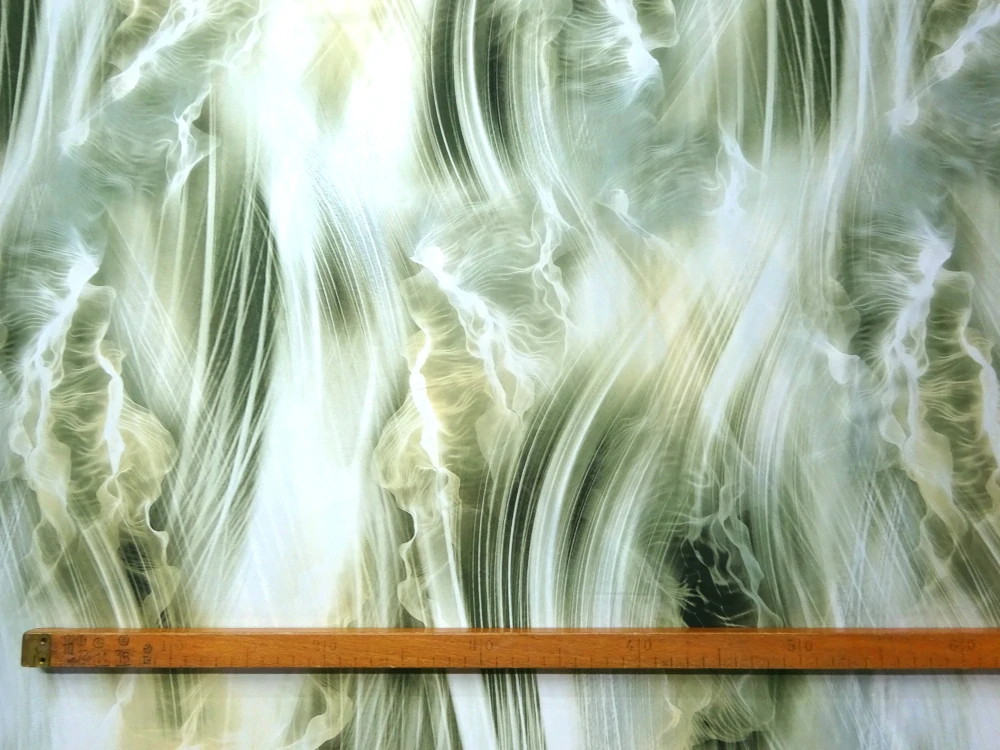 Hodváb maslovo-zelený "abstraktný vzor" 