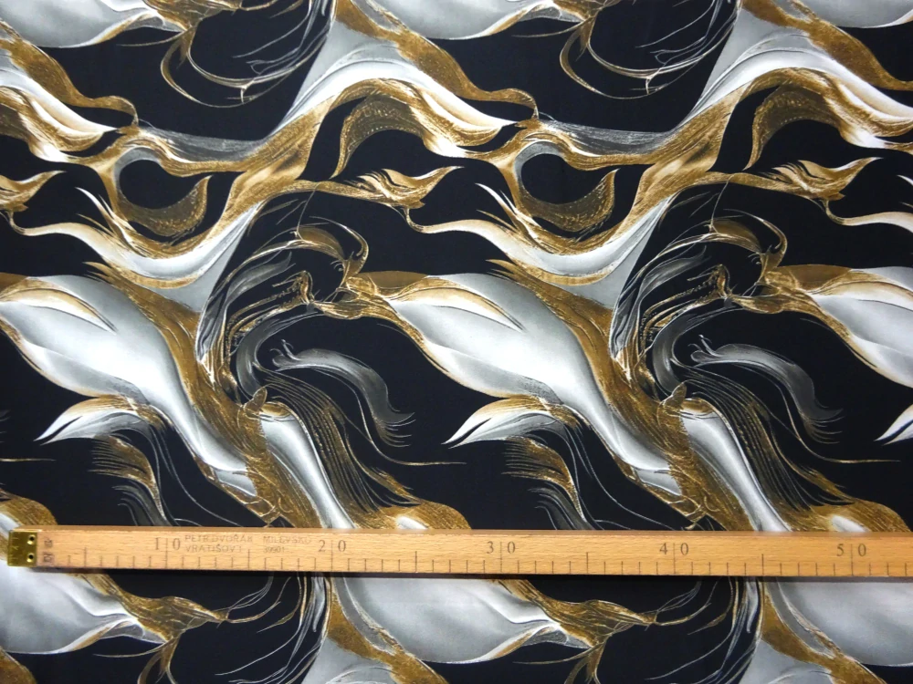 Hodváb čierny "sivo-hnedý vzor" 