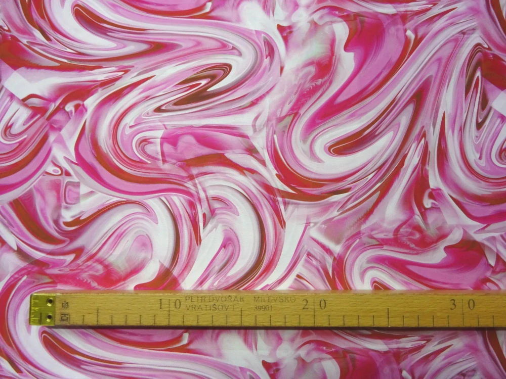 Hodváb ružový "bielo-červené prelivy" 