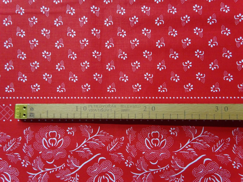 Bavlna červená "ľudový vzor" - bordúra