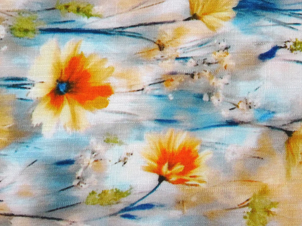 Šatovka prírodná béžovo-modrá "kvety" 